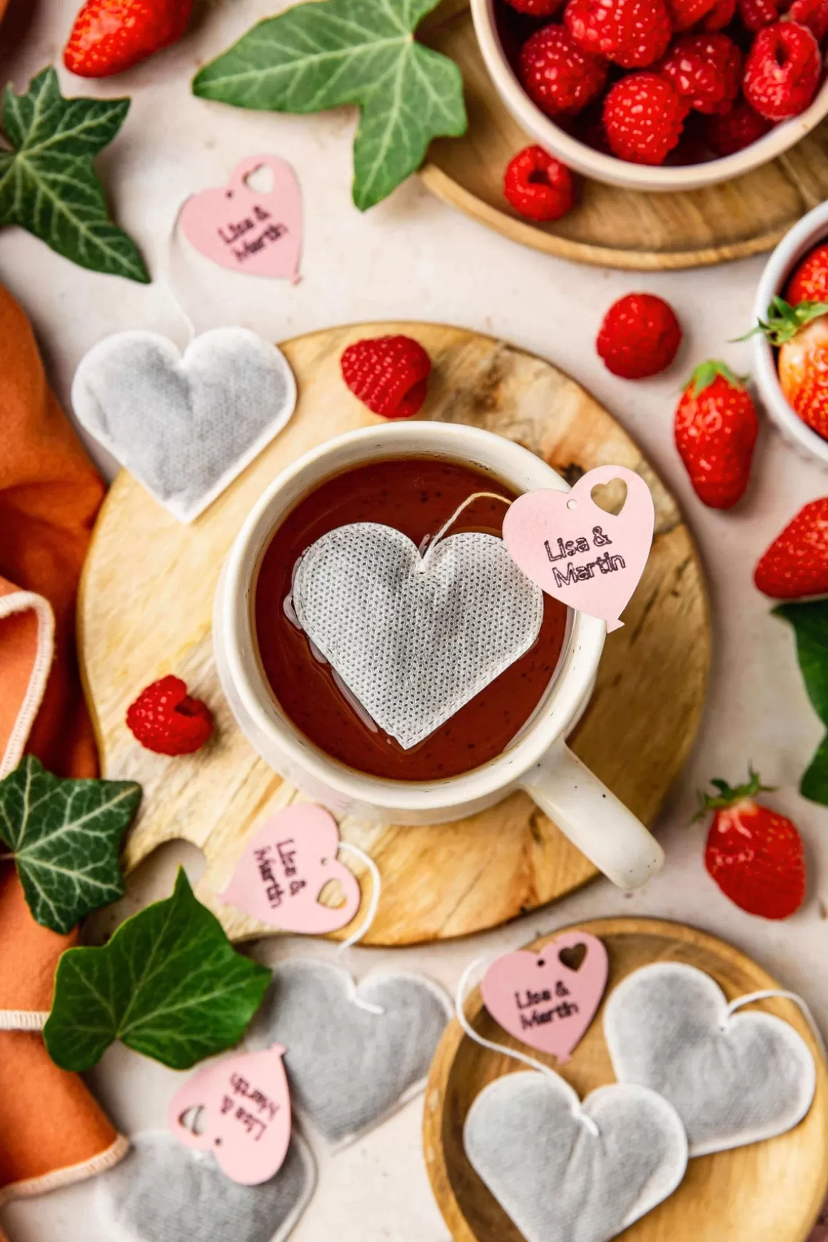 Sachets De Thé^TEA HERITAGE Sachets de thé personnalisés - Coeur Mariage x50